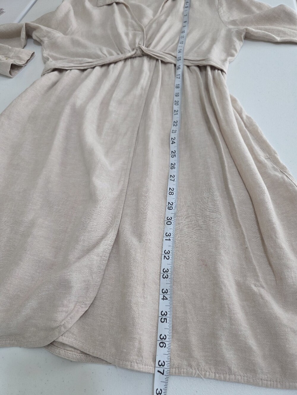 Joie Linen Blend Shirt Dress Beige Long Sleeve With Pockets Size Large - Picture 6 of 9